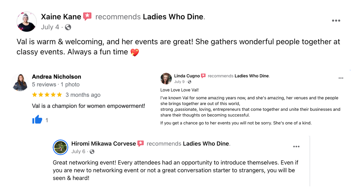 Client testimonials and Facebook reviews